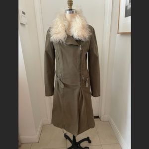 Vintage Plein Sud Women's Utility Trench Coat with Detachable Fur Collar